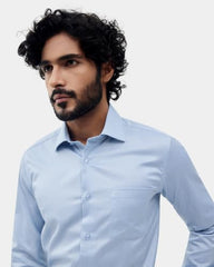 Blackberrys Men Micro Print Slim Fit Formal Shirt | 100% Cotton Poplin | Wrinkle Resistant | Light Blue