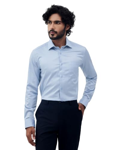 Blackberrys Men Micro Print Slim Fit Formal Shirt | 100% Cotton Poplin | Wrinkle Resistant | Light Blue