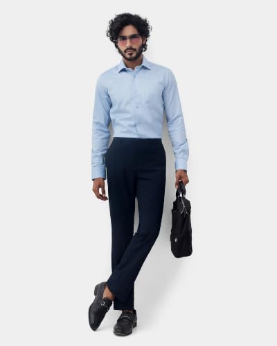 Blackberrys Men Micro Print Slim Fit Formal Shirt | 100% Cotton Poplin | Wrinkle Resistant | Light Blue