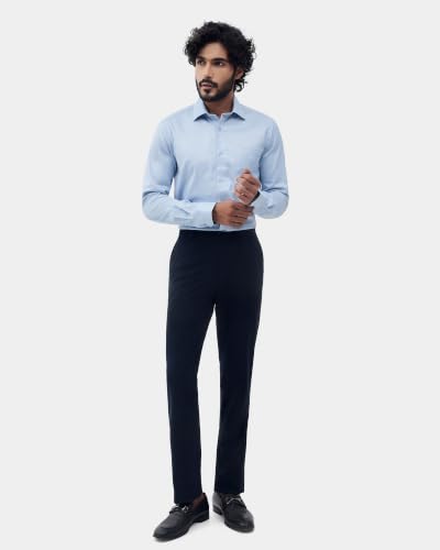 Blackberrys Men Micro Print Slim Fit Formal Shirt | 100% Cotton Poplin | Wrinkle Resistant | Light Blue