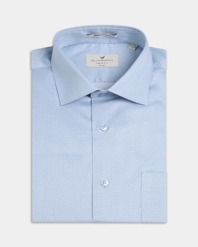 Blackberrys Men Micro Print Slim Fit Formal Shirt | 100% Cotton Poplin | Wrinkle Resistant | Light Blue