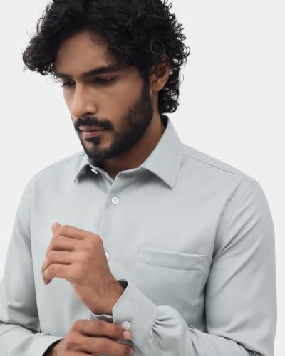 Blackberrys Men Structured Slim Fit Formal Shirt | 100% Cotton | Wrinkle Resistant | Wrinkle Free | Green