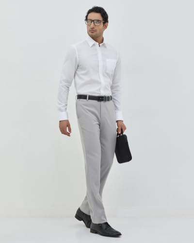 Blackberrys Men Structured Slim Fit Formal Trouser | Rayon Blend | Stretchable Waistband | Grey