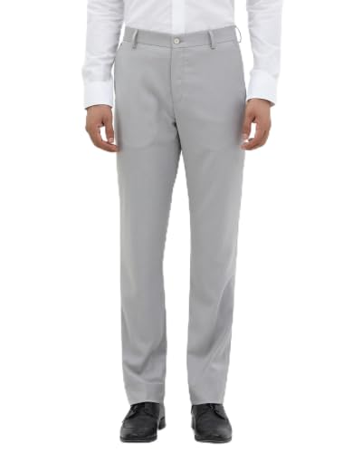Blackberrys Men Structured Slim Fit Formal Trouser | Rayon Blend | Stretchable Waistband | Grey