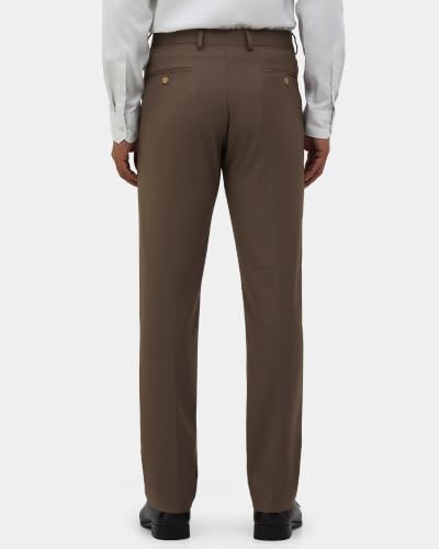 Blackberrys Men Structured Slim Fit Formal Trouser | Rayon Blend | Stretchable Waistband | Mouse Brown