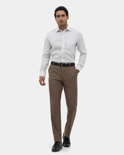 Blackberrys Men Structured Slim Fit Formal Trouser | Rayon Blend | Stretchable Waistband | Mouse Brown