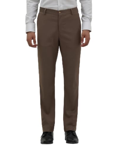 Blackberrys Men Structured Slim Fit Formal Trouser | Rayon Blend | Stretchable Waistband | Mouse Brown