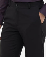 Blackberrys Men Structured Slim Fit Formal Trouser | Rayon Blend | Stretchable Waistband | Black