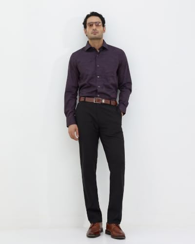 Blackberrys Men Structured Slim Fit Formal Trouser | Rayon Blend | Stretchable Waistband | Black
