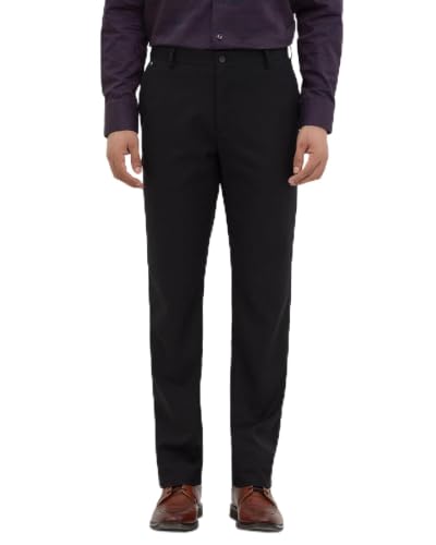 Blackberrys Men Structured Slim Fit Formal Trouser | Rayon Blend | Stretchable Waistband | Black