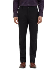 Blackberrys Men Structured Slim Fit Formal Trouser | Rayon Blend | Stretchable Waistband | Black
