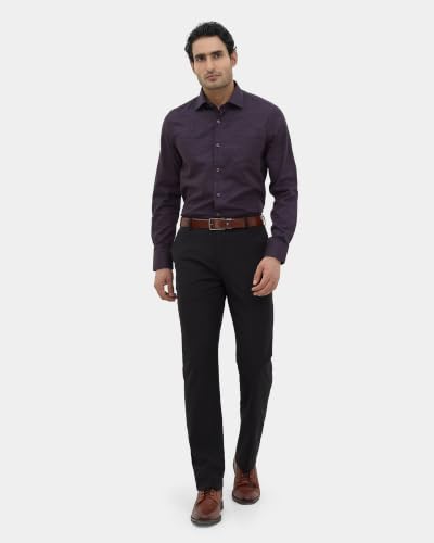 Blackberrys Men Structured Slim Fit Formal Trouser | Rayon Blend | Stretchable Waistband | Black
