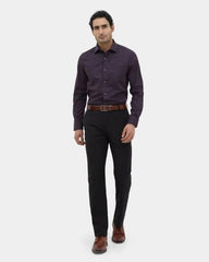 Blackberrys Men Structured Slim Fit Formal Trouser | Rayon Blend | Stretchable Waistband | Black