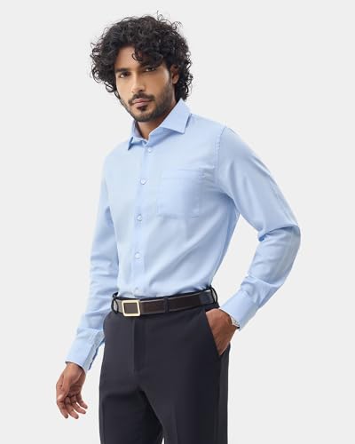 Blackberrys Men's Cotton Textured Light Blue Slim-Fit Shirts |Formal Wear