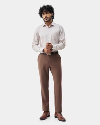 Blackberrys Men's Cotton Textured Beige Slim-Fit Shirts |Formal Wear