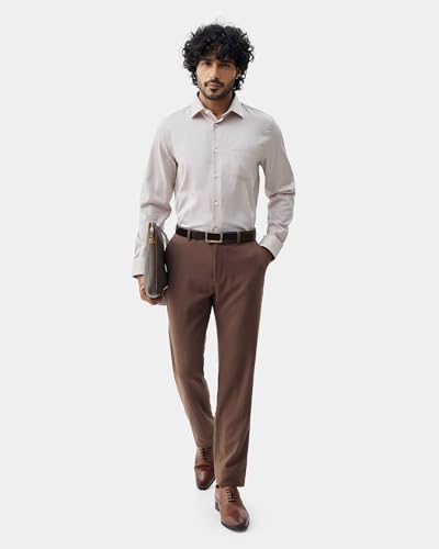 Blackberrys Men's Cotton Textured Beige Slim-Fit Shirts |Formal Wear