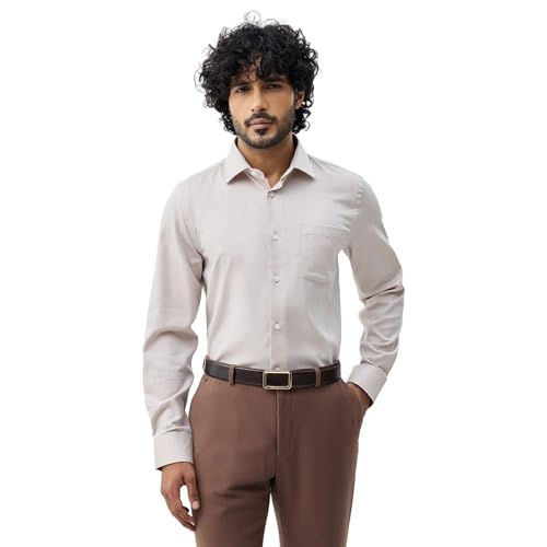 Blackberrys Men's Cotton Textured Beige Slim-Fit Shirts |Formal Wear
