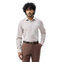 Blackberrys Men's Cotton Textured Beige Slim-Fit Shirts |Formal Wear