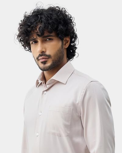 Blackberrys Men's Cotton Textured Beige Slim-Fit Shirts |Formal Wear