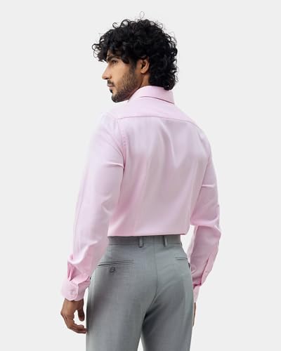 Blackberrys Men's Cotton Textured Pink Slim-Fit Shirts |Formal Wear
