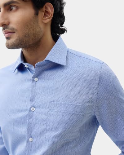 Blackberrys Men Geometric Micro Print Slim Fit Formal Shirt | 100% Cotton | Breathable | Mid Blue