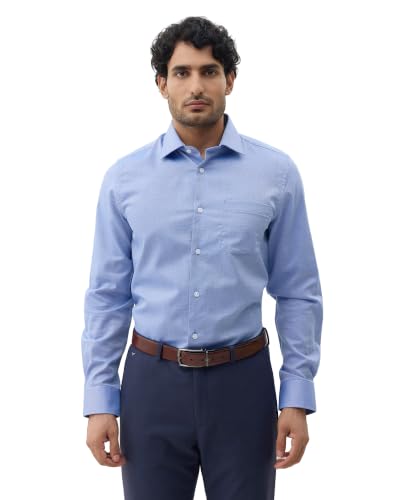 Blackberrys Men Geometric Micro Print Slim Fit Formal Shirt | 100% Cotton | Breathable | Mid Blue