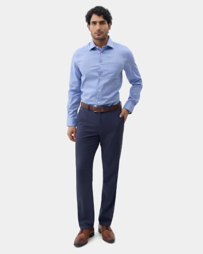 Blackberrys Men Geometric Micro Print Slim Fit Formal Shirt | 100% Cotton | Breathable | Mid Blue
