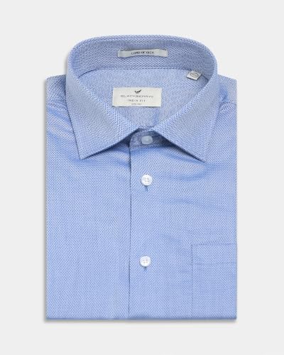 Blackberrys Men Geometric Micro Print Slim Fit Formal Shirt | 100% Cotton | Breathable | Mid Blue