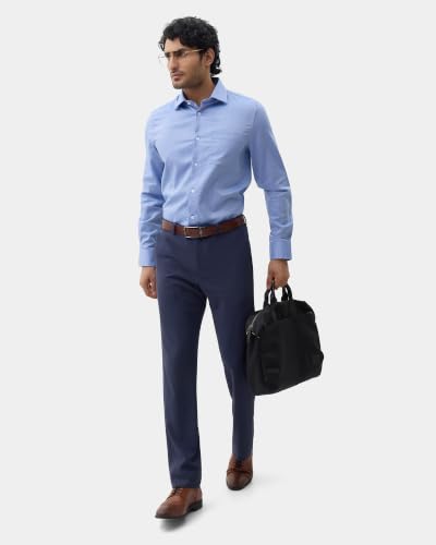 Blackberrys Men Geometric Micro Print Slim Fit Formal Shirt | 100% Cotton | Breathable | Mid Blue