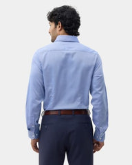 Blackberrys Men Geometric Micro Print Slim Fit Formal Shirt | 100% Cotton | Breathable | Mid Blue