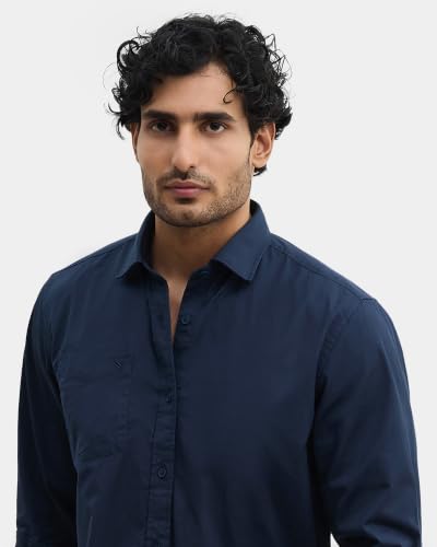 Blackberrys Men Solid Comfort Fit Casual Shirt | 100% Cotton Twill | Breathable | Dark Blue
