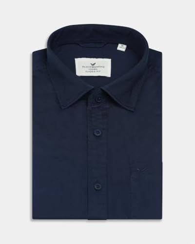 Blackberrys Men Solid Comfort Fit Casual Shirt | 100% Cotton Twill | Breathable | Dark Blue