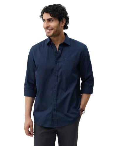 Blackberrys Men Solid Comfort Fit Casual Shirt | 100% Cotton Twill | Breathable | Dark Blue