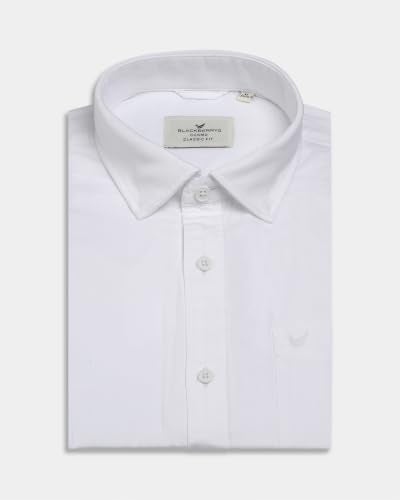 Blackberrys Men Solid Comfort Fit Casual Shirt | 100% Cotton Twill | Breathable | White