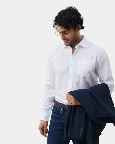 Blackberrys Men Solid Comfort Fit Casual Shirt | 100% Cotton Twill | Breathable | White