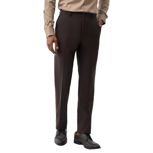 Blackberrys Men's Solid Brown Slim-Fit Trousers |Office Wear & Casual Wear