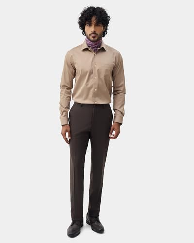 Blackberrys Men's Solid Brown Slim-Fit Trousers |Office Wear & Casual Wear
