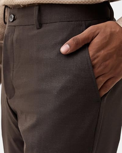 Blackberrys Men's Solid Brown Slim-Fit Trousers |Office Wear & Casual Wear