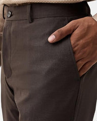 Blackberrys Men's Solid Brown Slim-Fit Trousers |Office Wear & Casual Wear