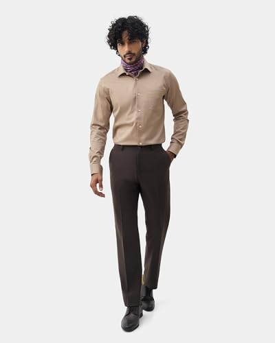 Blackberrys Men's Solid Brown Slim-Fit Trousers |Office Wear & Casual Wear