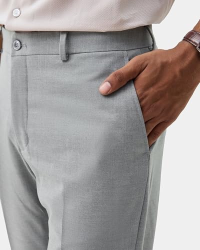 Blackberrys Men's Solid Grey Slim-Fit Trousers |Office Wear & Casual Wear