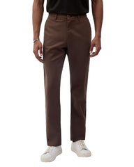 Blackberrys Men Dobby Textured Slim Fit Casual Trouser | Cotton Blend | Stretchable | Brown
