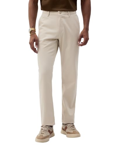 Blackberrys Men Dobby Textured Slim Fit Casual Trouser | Cotton Blend | Stretchable | Cream