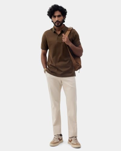 Blackberrys Men Dobby Textured Slim Fit Casual Trouser | Cotton Blend | Stretchable | Cream