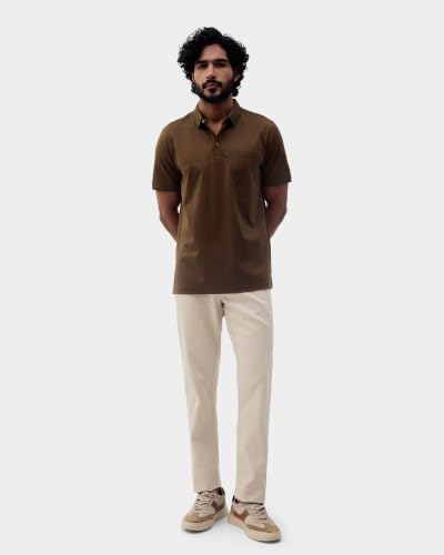 Blackberrys Men Dobby Textured Slim Fit Casual Trouser | Cotton Blend | Stretchable | Cream