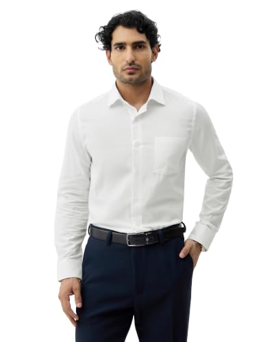 Blackberrys Men Textured Slim Fit Formal Shirt | 100% Cotton | Breathable | Dobby Textured Weave | White