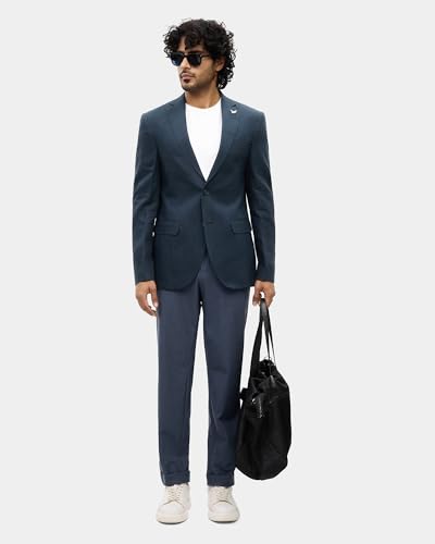 Blackberrys Men's Blue Solid Relaxed Trousers |Office Wear