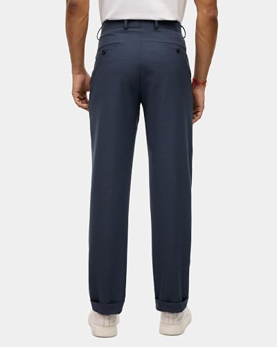 Blackberrys Men's Blue Solid Relaxed Trousers |Office Wear