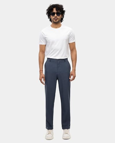 Blackberrys Men's Blue Solid Relaxed Trousers |Office Wear