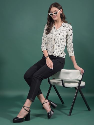 Crimsoune Club Women's White Floral Print V-Neck Top